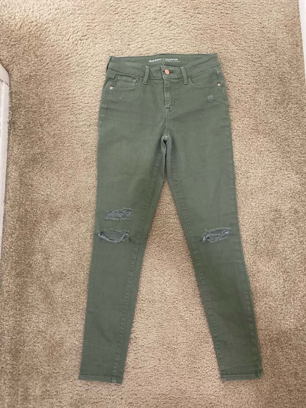 Old Navy Rockstar Mid-Rise Distressed Skinny Jeans in Olive Green